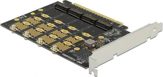 Kartë adapter PCIe DeLOCK, PCI Express x16, 4x M.2 NVMe Key M, bifurcation, e zezë