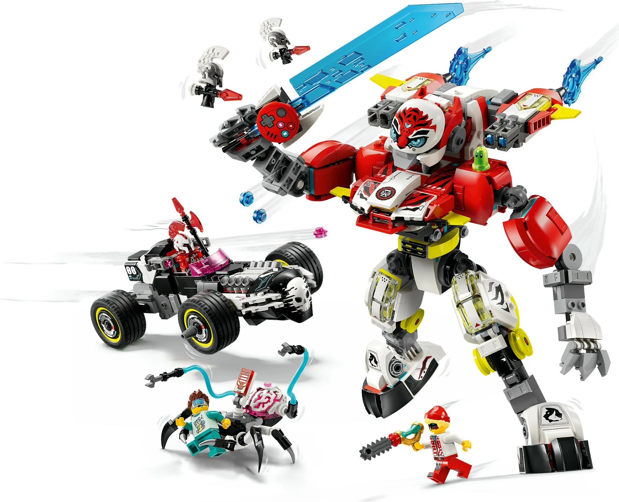 Set ndërtimi LEGO DREAMZzz 71497, Cooper Tiger-Mech & Zero Hot Rod, 1006 pjesë, multikolor