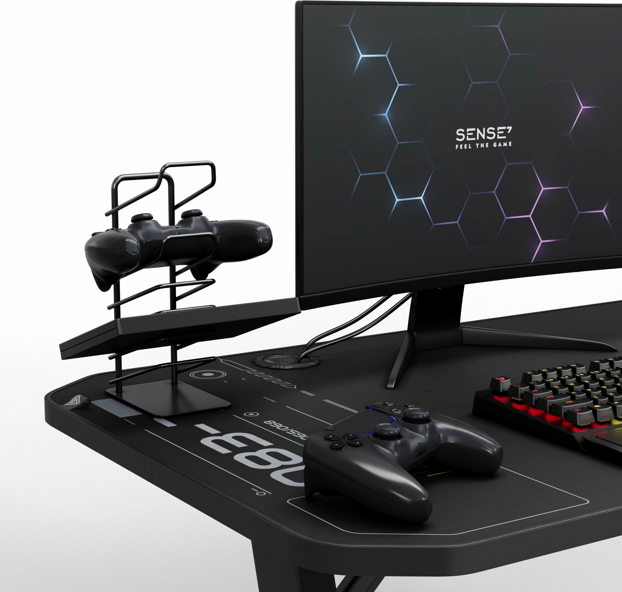Tavolinë gaming SENSE7 Nomad Cybernetic 140x60 cm, me mauspad të plotë, e zezë, set me mbajtëse filxhani x2