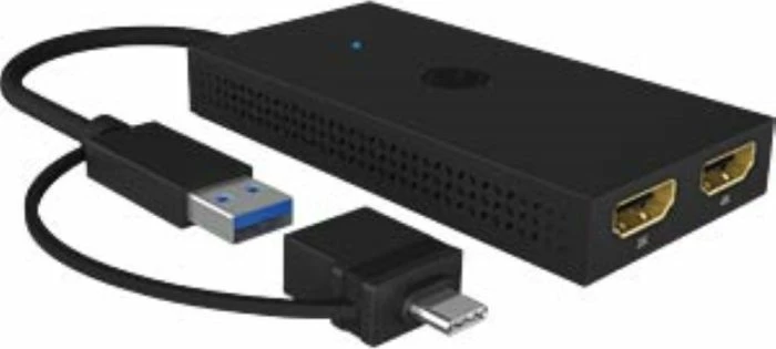 Adapter USB-C/USB-A në 2x HDMI, ICYBOX IB-SPL1029AC, 2K@60Hz + 4K@30Hz, zi, 1 copë