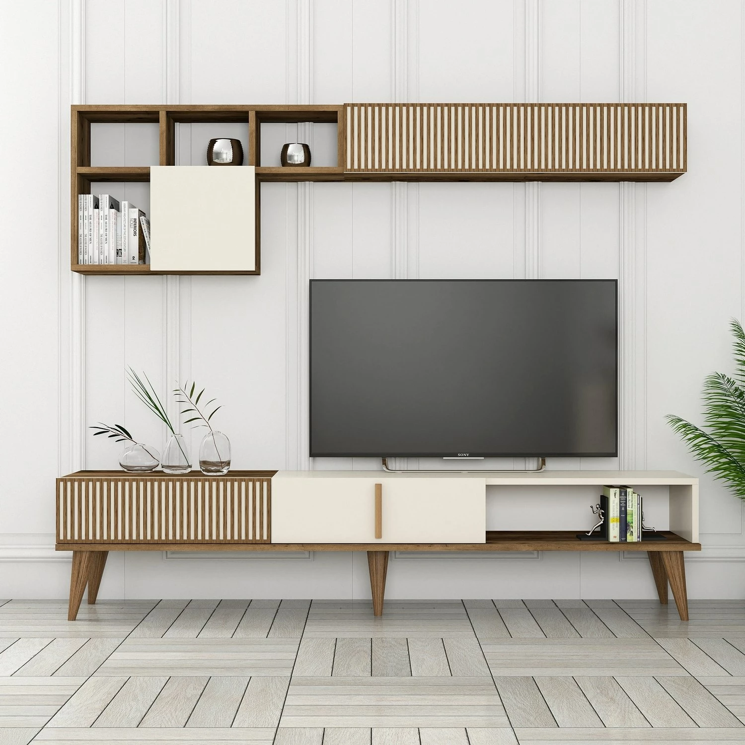 Komodë TV Skye Decor, Milan TV, ngjyrë arre, krem