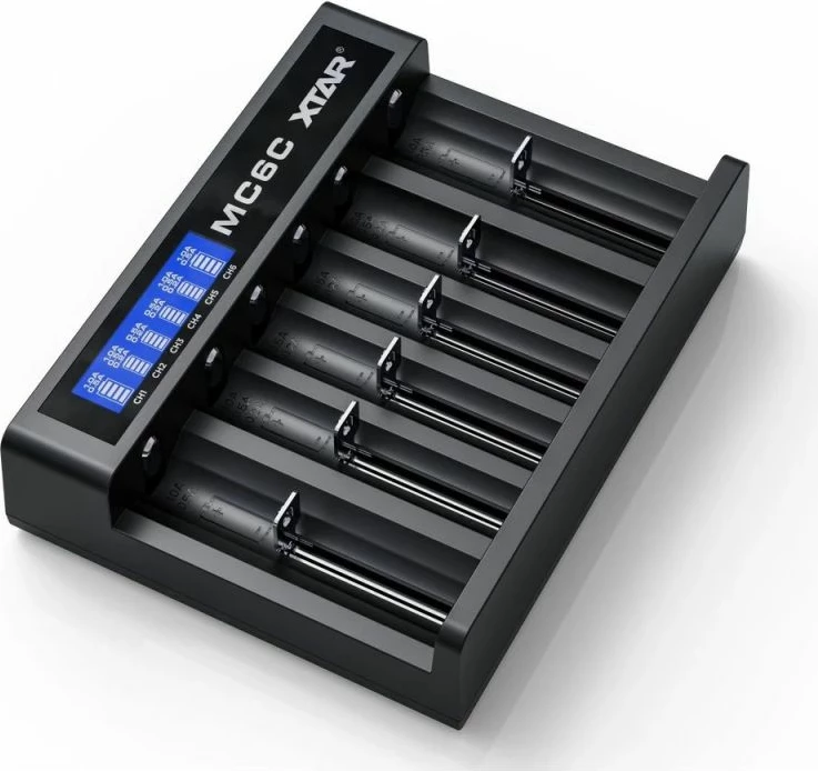Karikues baterish XTAR MC6C, i zi, 6 vende