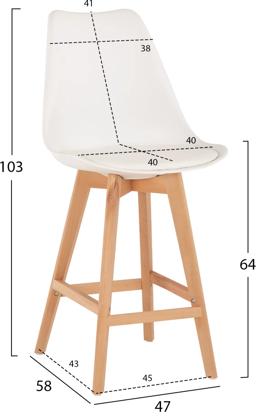 Karrige për bar VEGAS FH8000.21, lartësi mesatare, polipropilenë e bardhë, dru ahu natyral, 47x58x103H cm, set prej 4 copash
