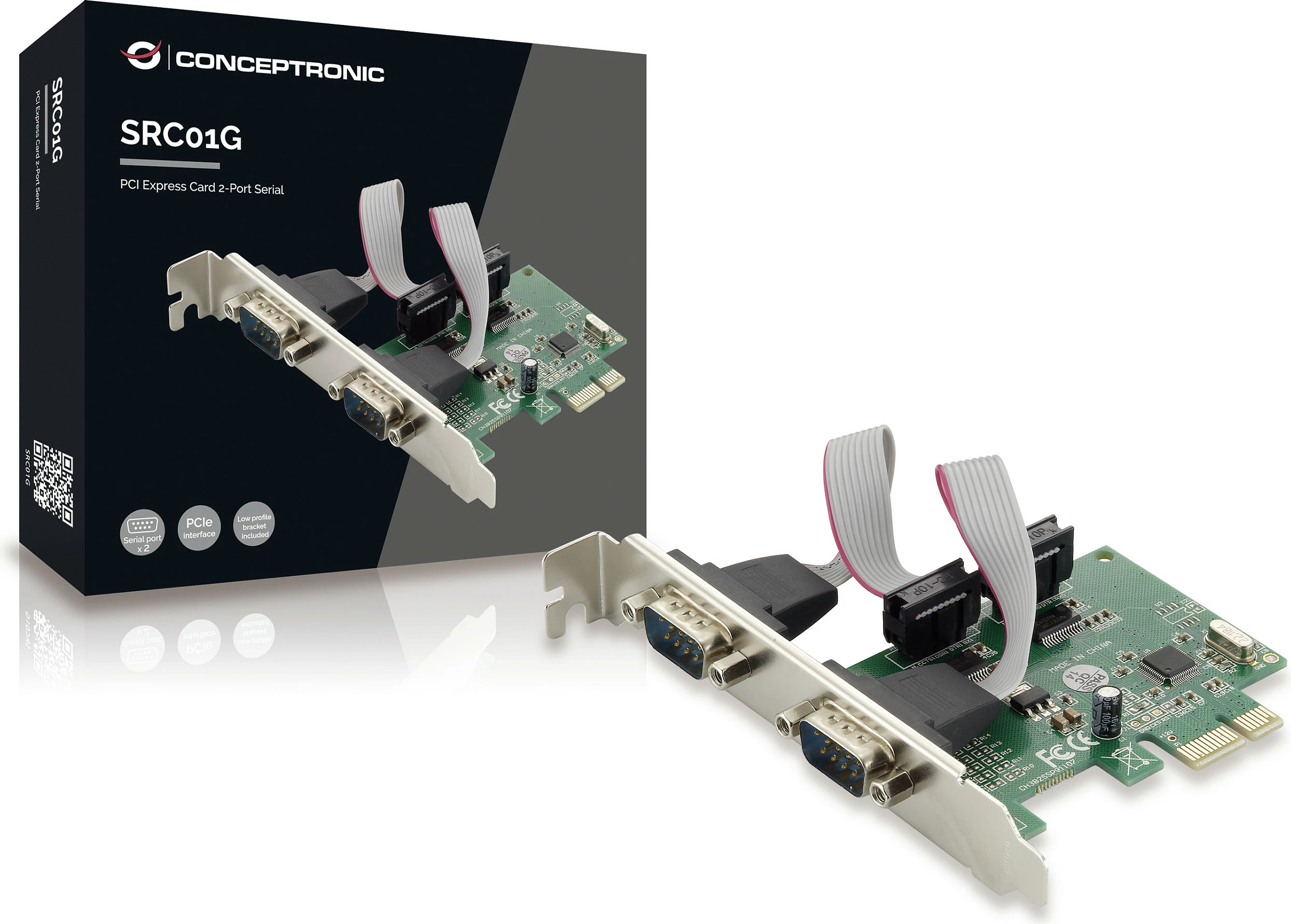Kartë zgjerimi PCIe Conceptronic 2x RS-232, PCIe x1, 2.5 Gbit/s, e gjelbër