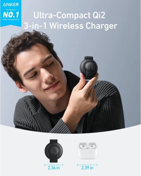 Stacion karikimi pa kabllo 3-në-1 ANKER MagGo B25M8H61 15W Qi2 i palosshëm MagSafe, i gjelbër, set me adapter 40W + kabllo USB-C 1.5m