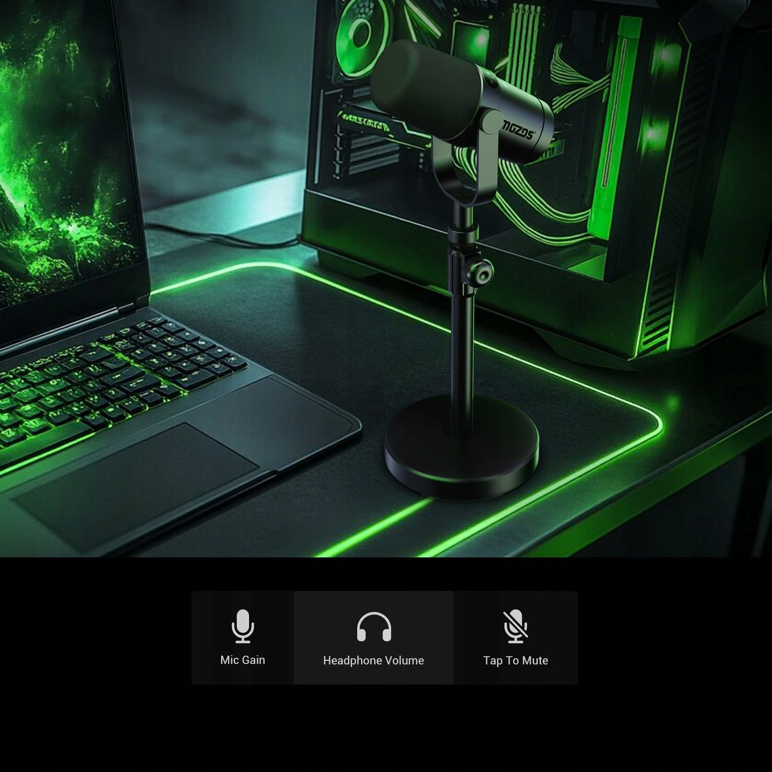 Mikrofon Mozos MKIT Studio Pro dinamik kardioid 192kHz/24-bit USB-C/XLR/3.5mm, set me stativ tavoline, i zi