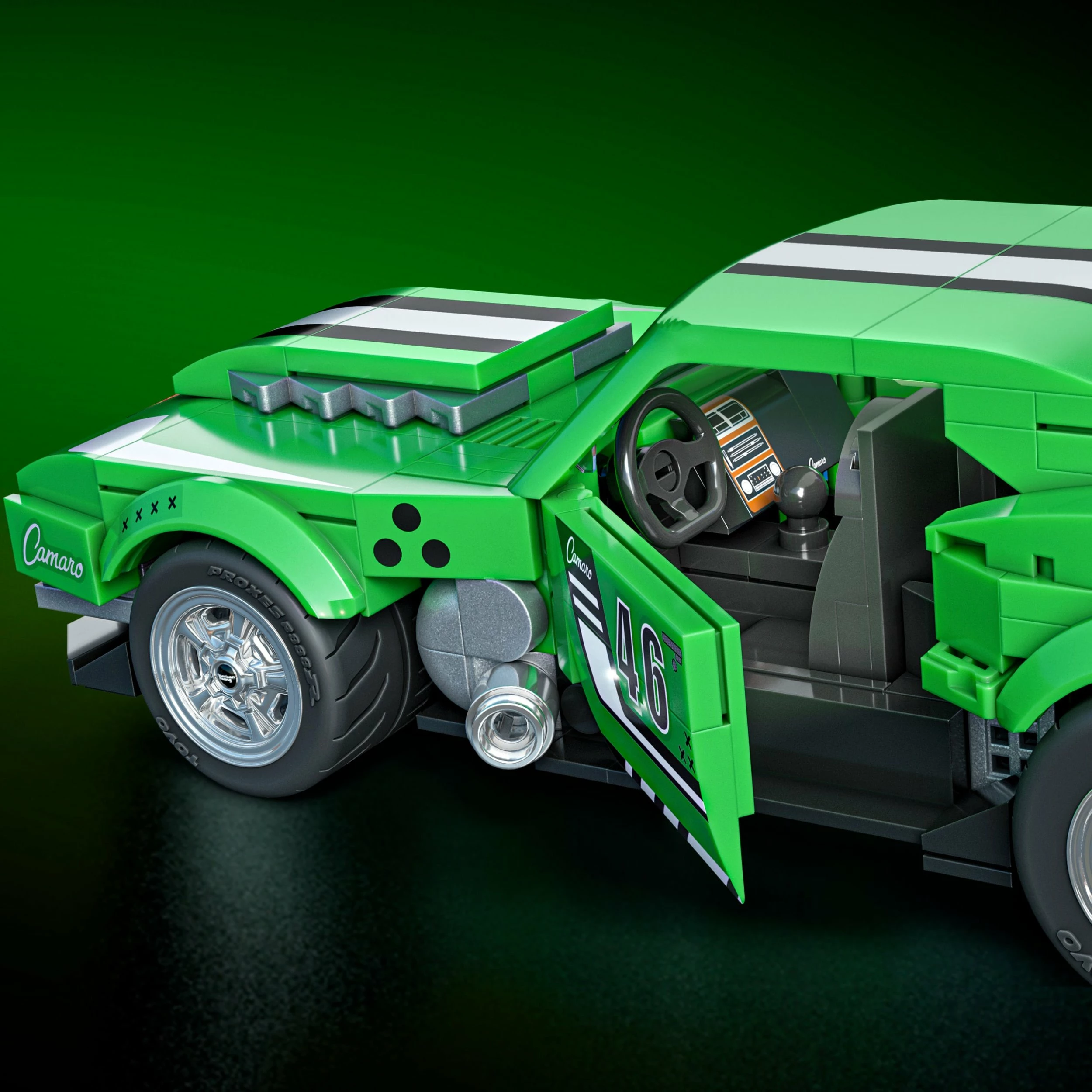 Set blloqesh ndërtimi Mattel Hot Wheels Speed Series Custom '68 Camaro JFT16, 289 pjesë, 1 makinë metalike 1:64, jeshile