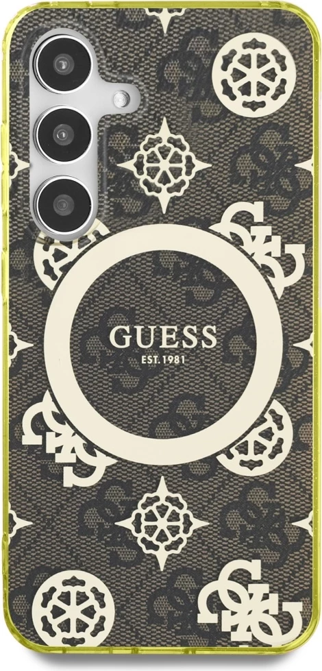 Mbështjellës Guess për Samsung Galaxy S25, MagSafe, Peony Pattern, Kafe