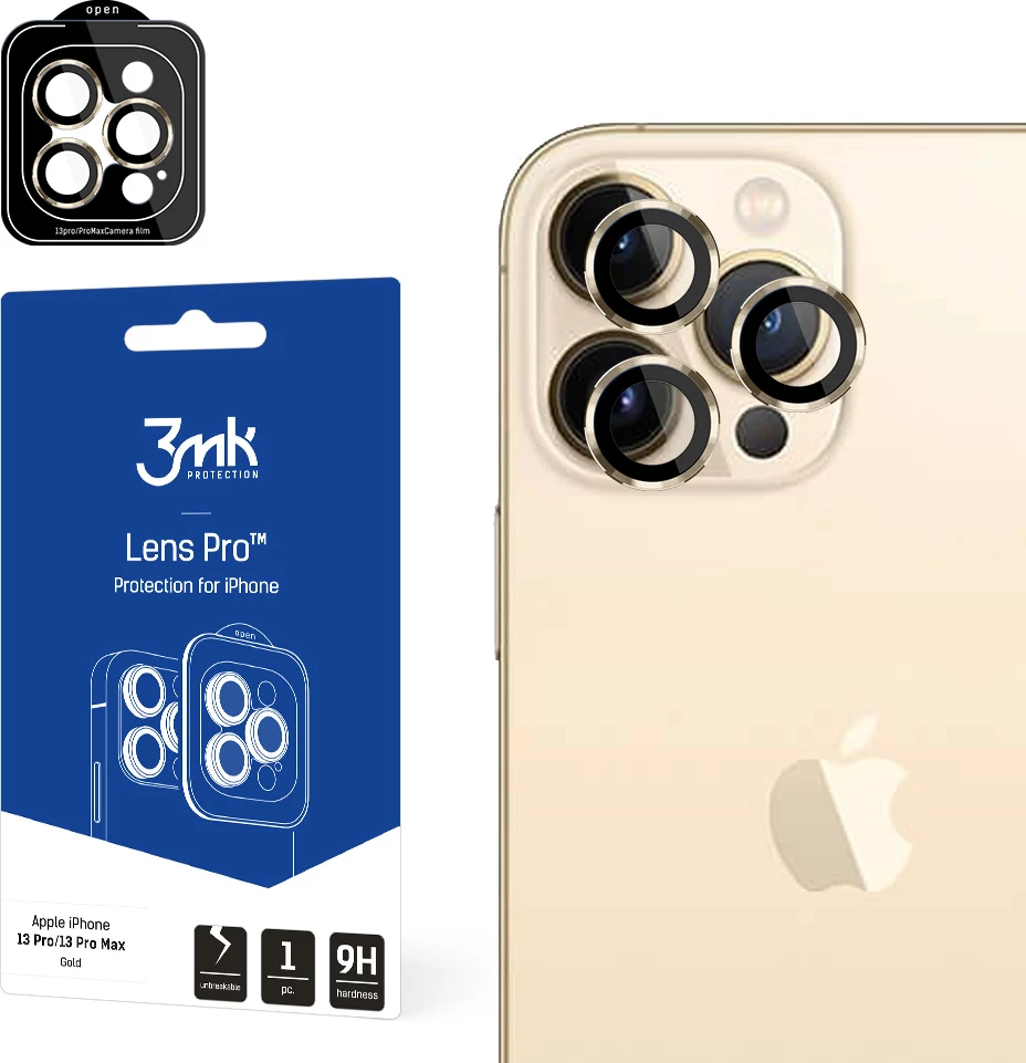 Mbështjellës xhami për kamerë 3mk Protection Lens Pro, për iPhone 13 Pro Max / 13 Pro, Gold