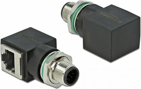 Adapter Ethernet industrial DeLOCK 66315, M12 femër në RJ45 femër, Cat6a, i zi