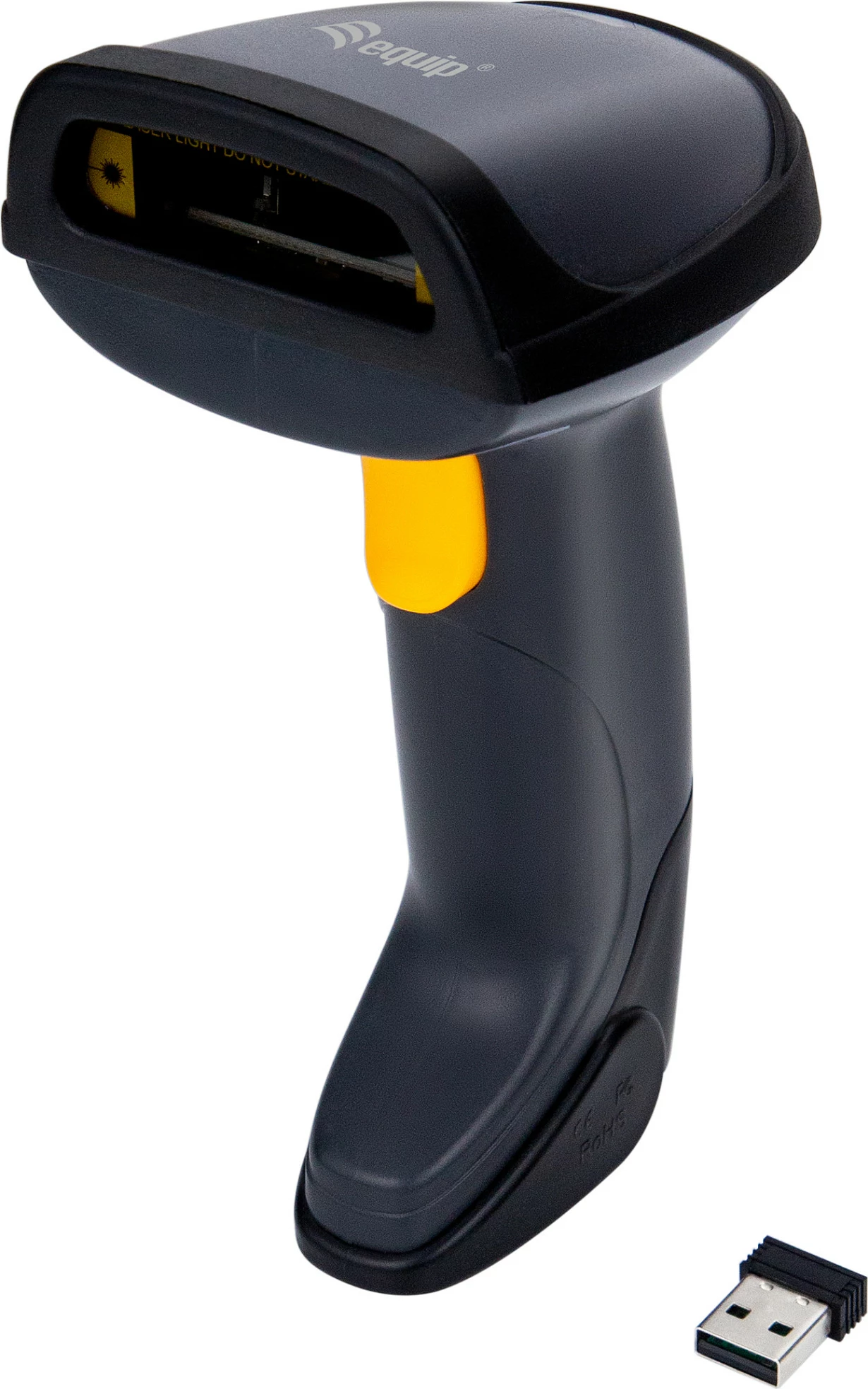 Skaner barkodi EQUIP 1D laser wireless 2.4GHz me bazë karikimi, i zi