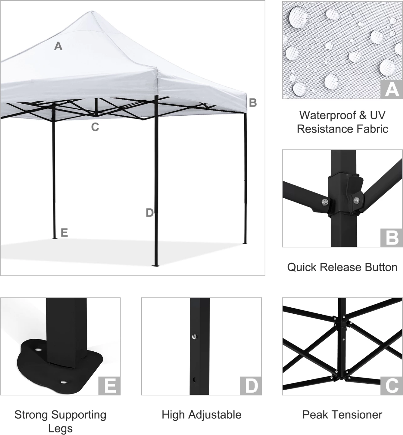 Gazebo i palosshëm MATTHEW, kornizë metalike e zezë, hije e bardhë, 3x3x3.10Hm