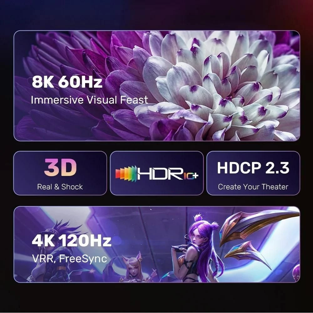 Kabllo UNITEK DisplayPort 1.4 në HDMI 2.1, 1.8M, E zezë