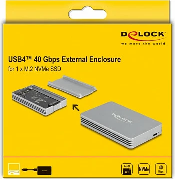 Kasë për SSD DeLOCK USB4 40Gbps, M.2 NVMe 2280, USB-C, Silver