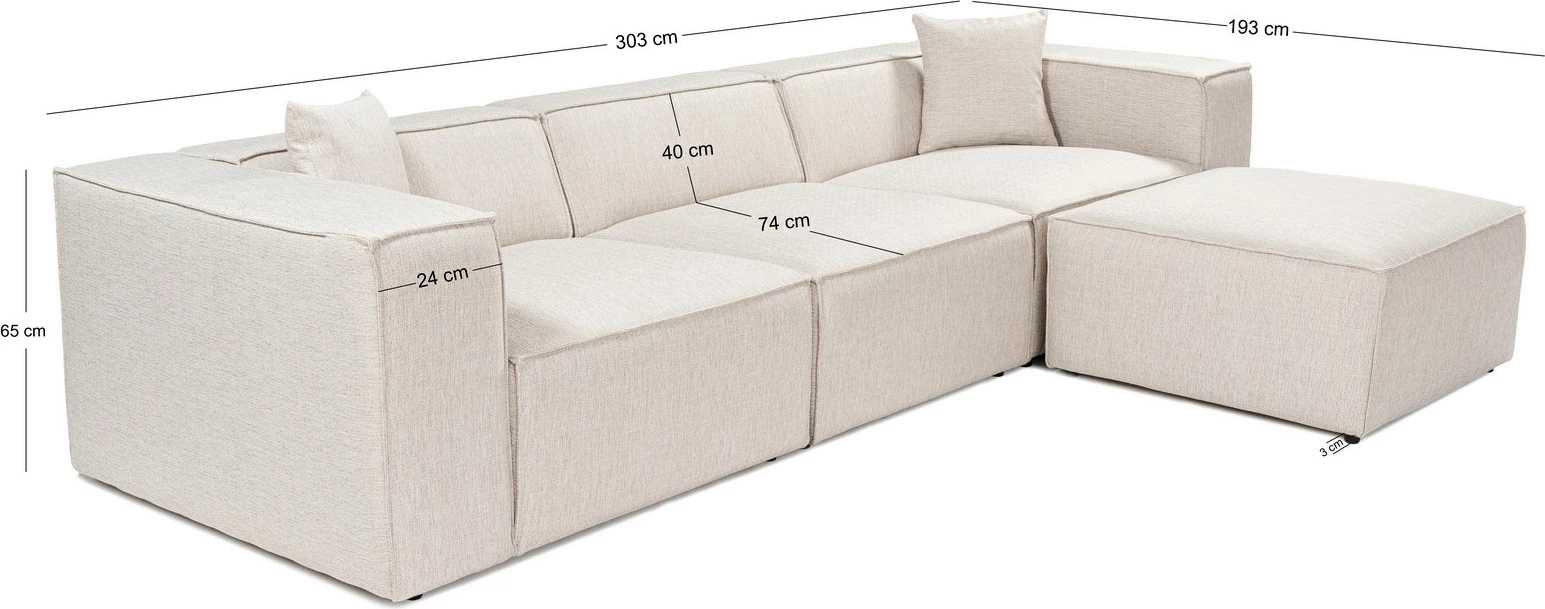 Këndare Lora, ngjyrë kafe e çelët, me pouffe, 4 pjesë