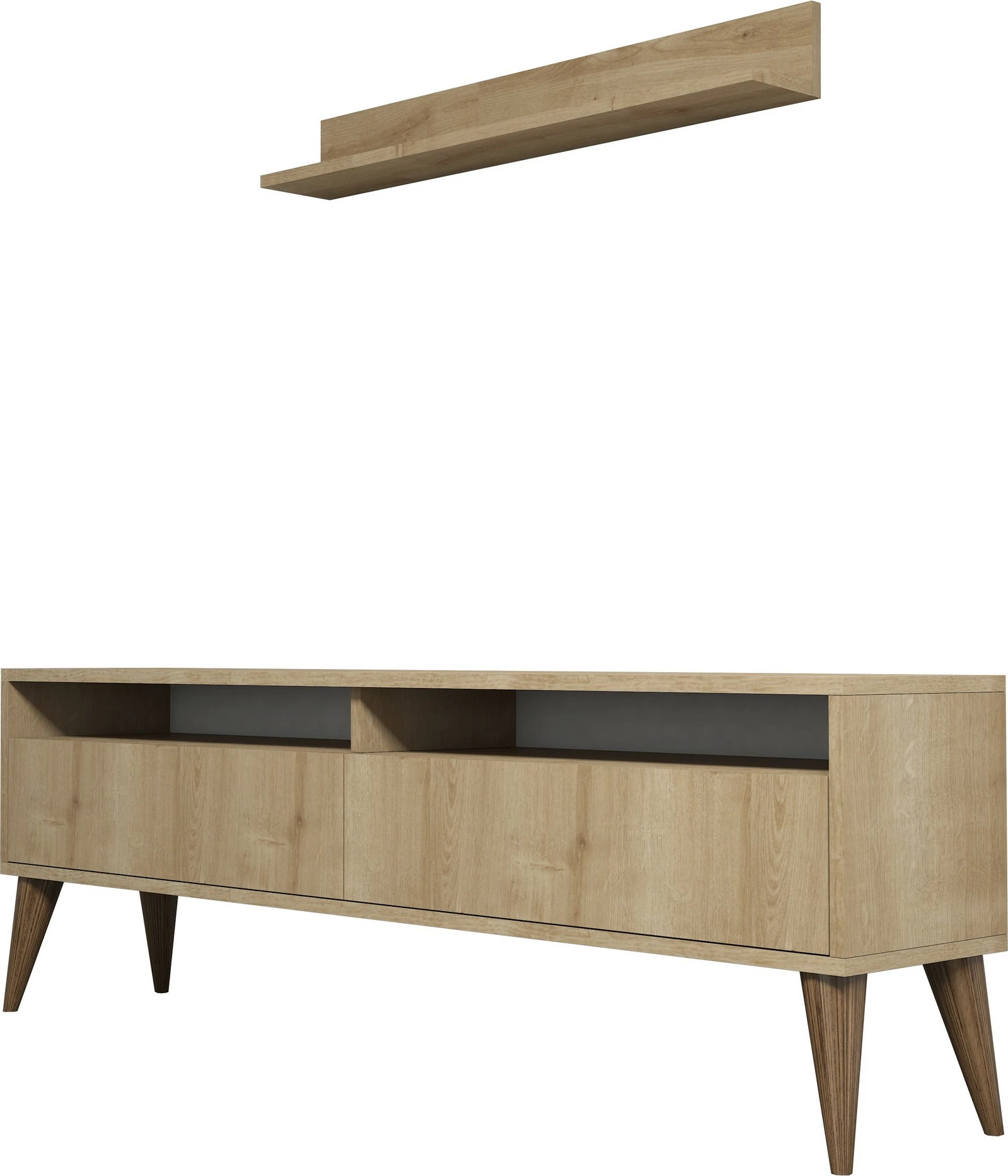 Set komodë TV me raft muri, ngjyrë lisi, Hanah Home, Best