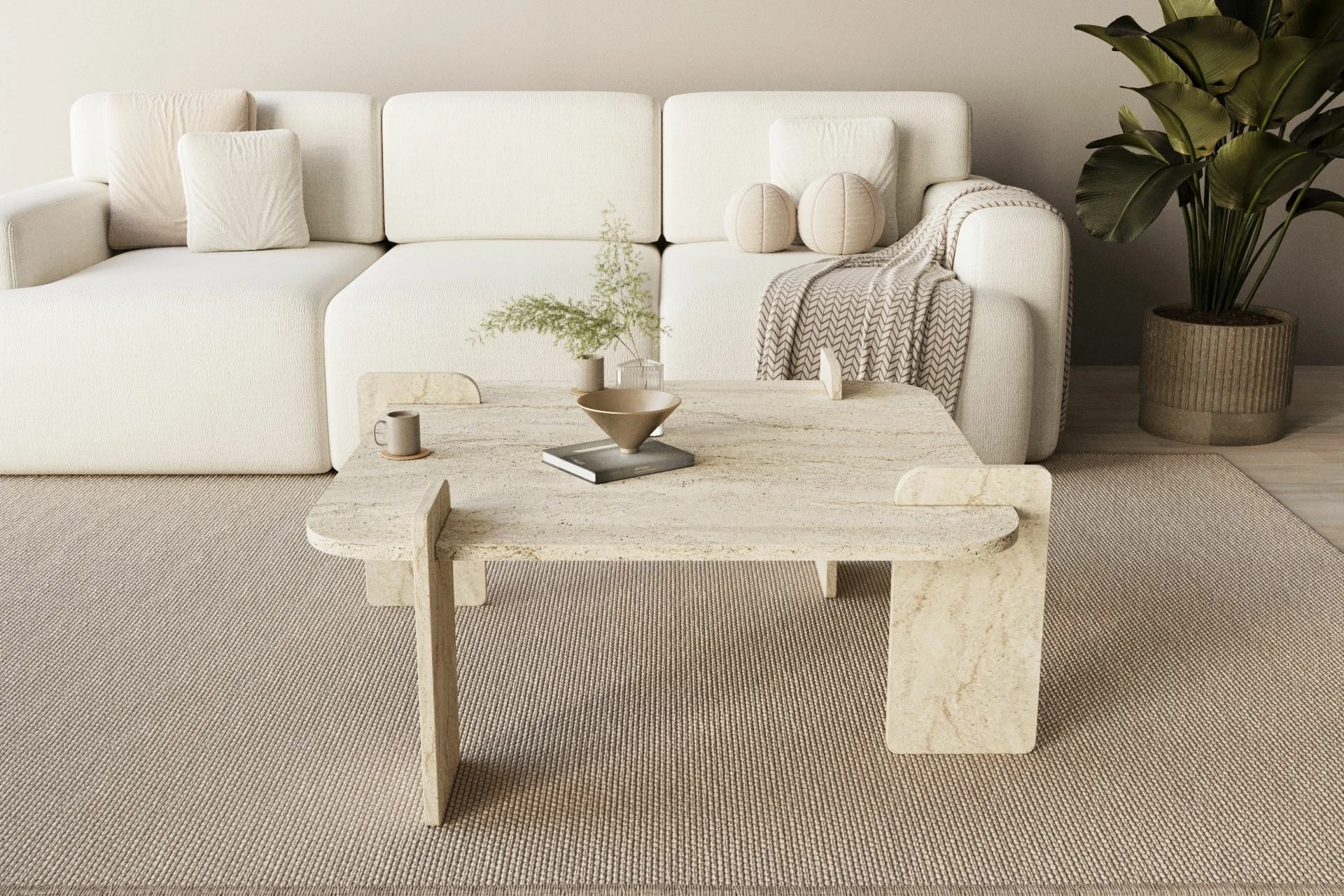 Tavolinë kafeje, Skye Decor, ngjyrë travertine, 90x90x35cm