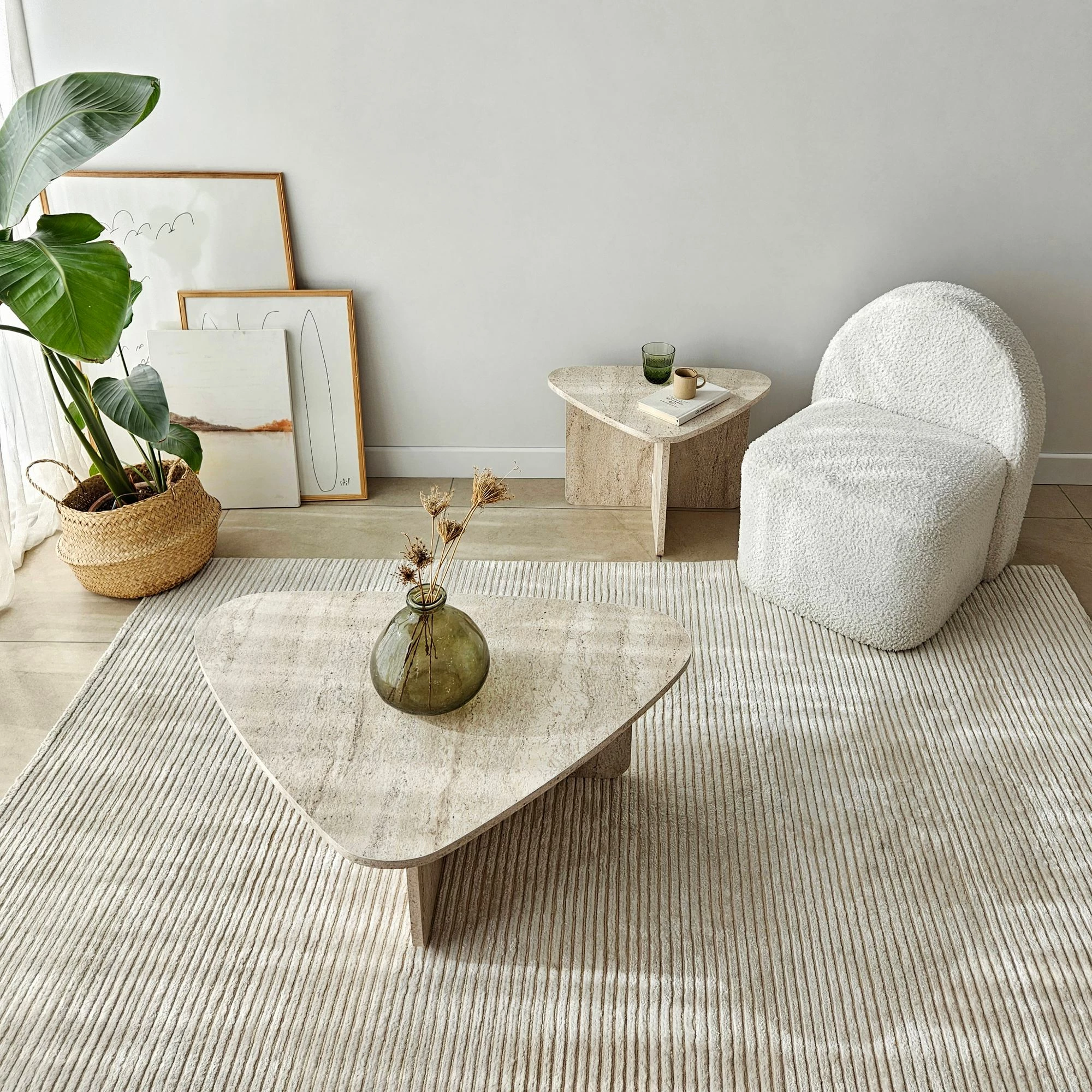 Set tavolinash kafeje Skye Decor, Ballare, ngjyrë travertine