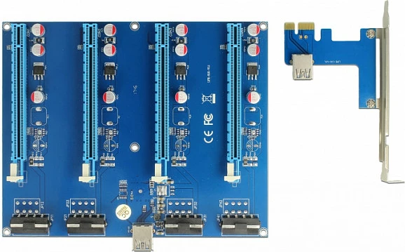 Kartë riser PCIe DeLOCK 41427, 4x PCIe, USB 3.2 Gen 1, e zezë/blu