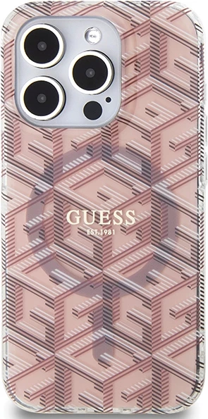 Mbështjellës Guess IML GCube MagSafe për iPhone 15 Pro Max, rozë