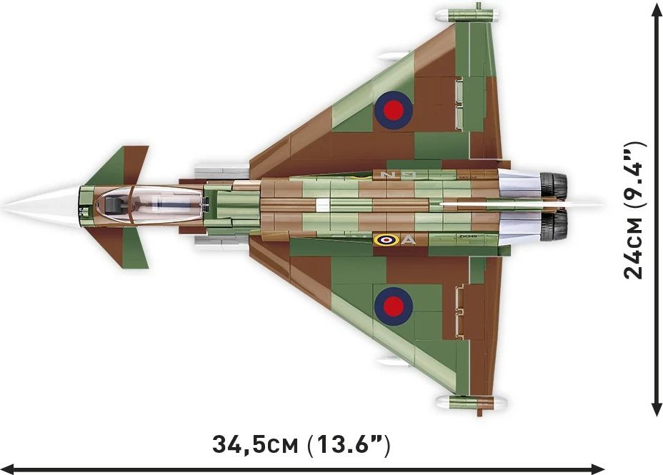 Set blloqe ndërtimi, Cobi Klocki, 5843 Eurofighter Typhoon FGR4 1:48, 577 pjesë, plastikë, me bazë ekspozimi, kamuflazh RAF