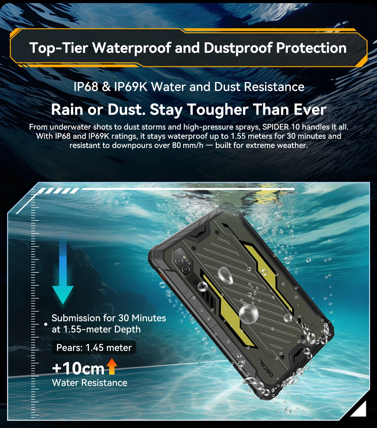 tablet robust Oscal Spider 10 11\" 8GB+256GB 20000mAh IP68/IP69K Android 15, e zezë