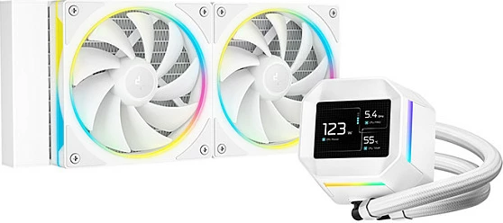 Kasë ftohëse uji Deepcool LM240, 2x120mm, ekran IPS, bardhë