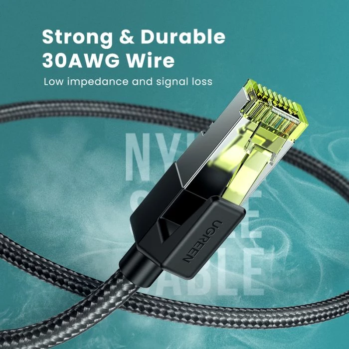 Kabllo Ethernet UGREEN 80423 Cat7 RJ45 2 m e ekranizuar me mbështjellës të thurur, e zezë, 1 copë