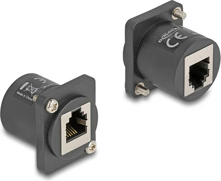 Adapter panel RJ12 DeLOCK D-Type, femër-femër, me vida, i zi