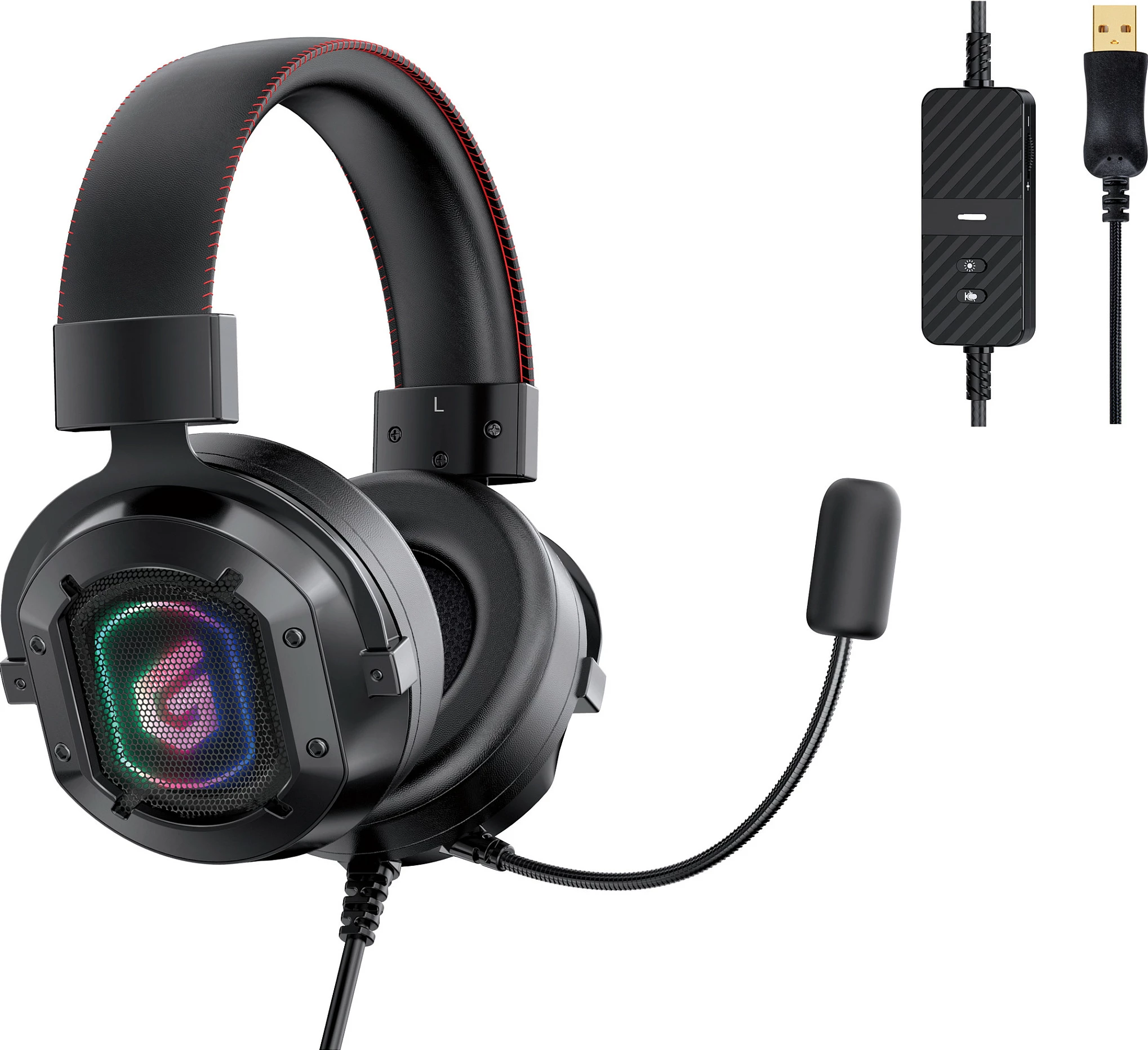 Kufje gaming Conceptronic USB Mikro 7.1, me ndriçim RGB, 2.2m, e zezë