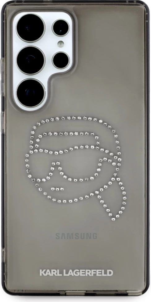 Mbështjellës Karl Lagerfeld Rhinestones Karl Head Logo për Samsung Galaxy S25 Ultra, zi