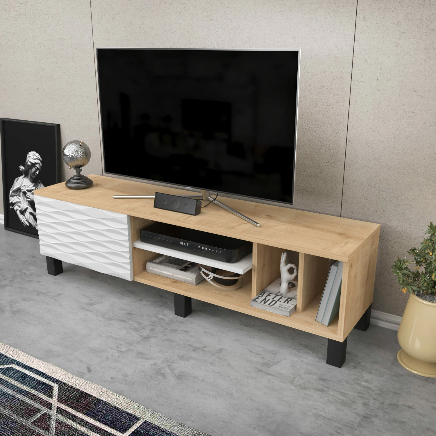 Komodë TV Skye Decor, ngjyrë safir dhe e bardhë