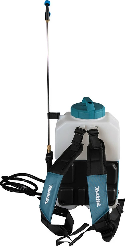 Spërkatës kopshti me bateri Makita DUS158Z, 18V, rezervuar 15L, spërkatës shpine, blu/bardhë