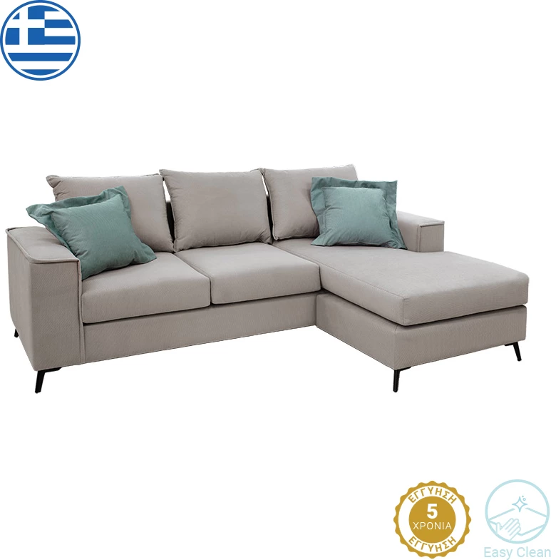 Divan qoshe i kthyeshëm, pëlhurë, ngjyrë elefant-ciel, 240x165x95cm