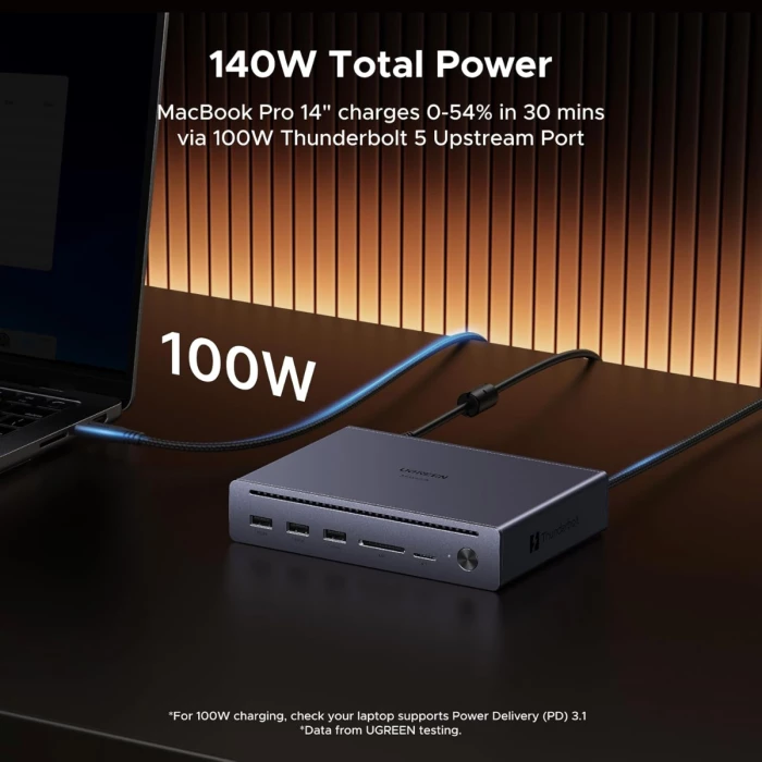 Docking station UGREEN Revodok 75795F Thunderbolt 5 10në1 140W GaN, Gri