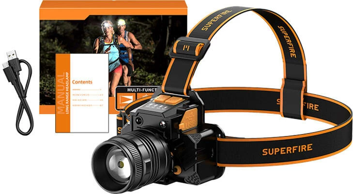 Dritë koke Superfire HL58, 350 lumen, USB-C, e zezë