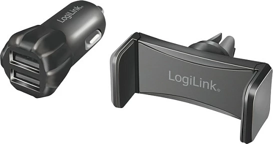 Mbajtëse celulari + karikues USB për veturë LogiLink, 2x USB, e zezë