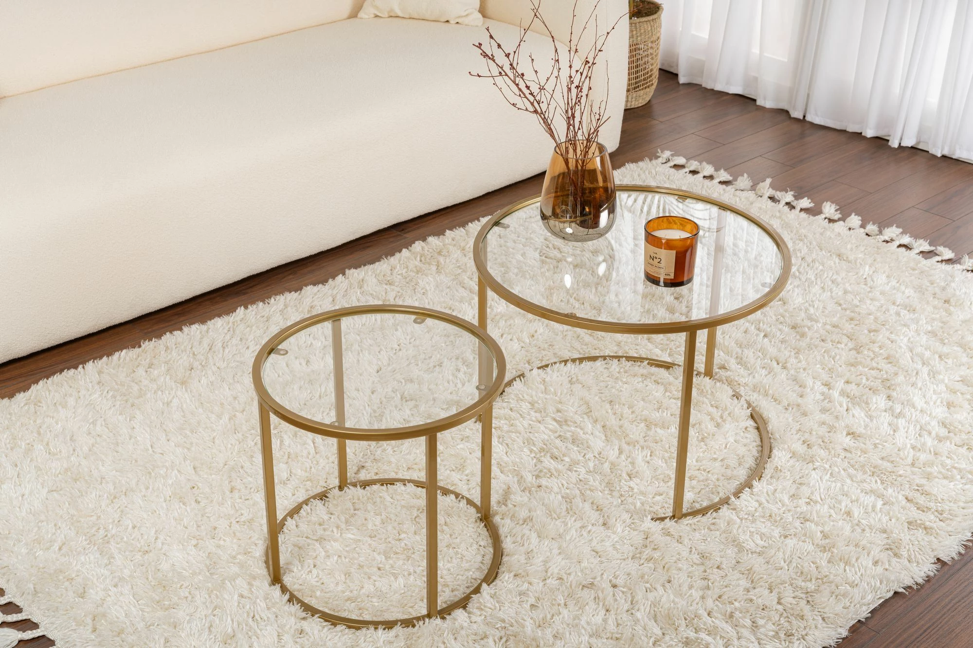 Set tavolinash kafeje Hanah Home, ngjyrë ari-transparent, 60-42