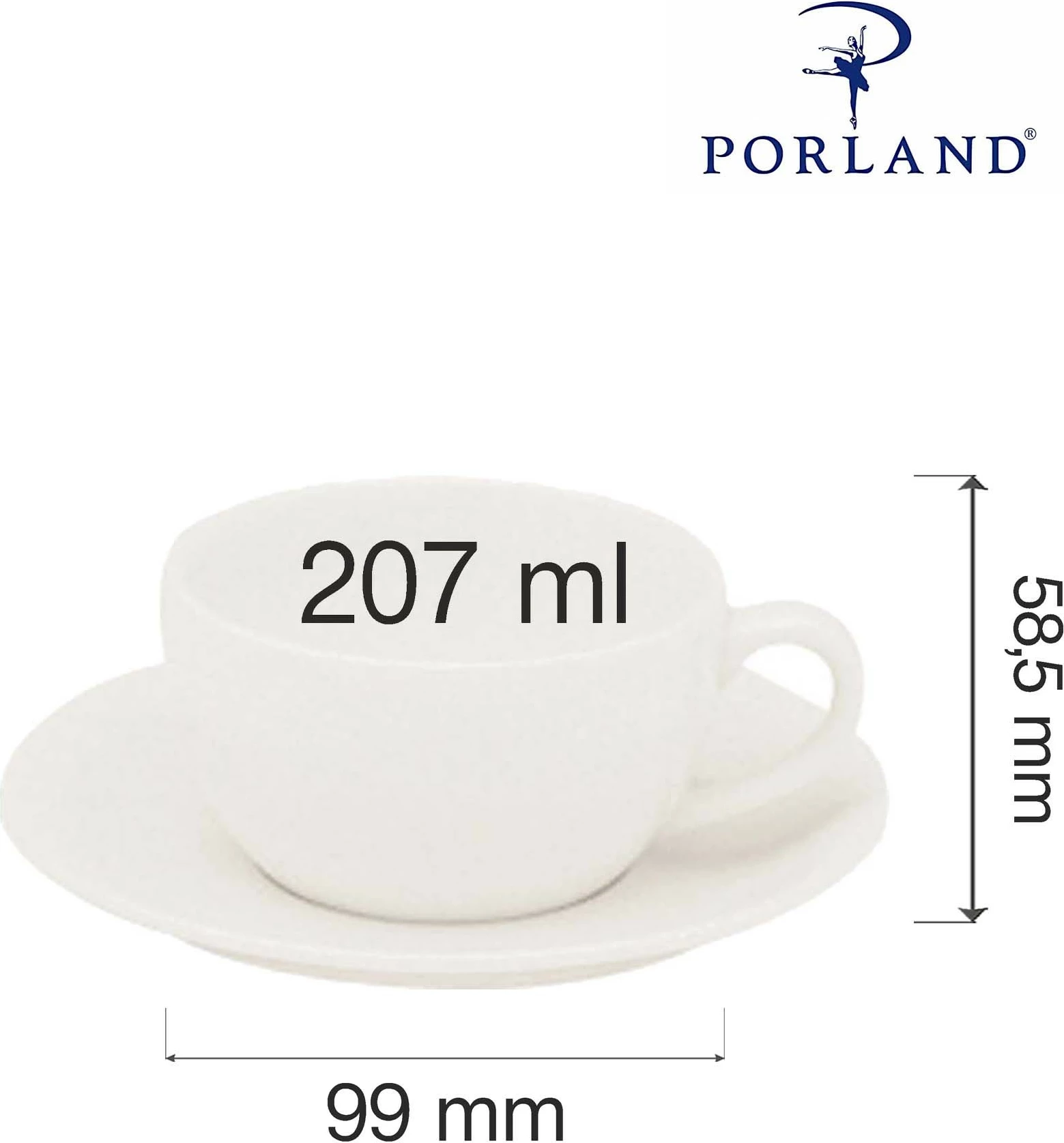 Filxhan porcelani Porland Dove 322125, 250 ml, krem, set 6 copë