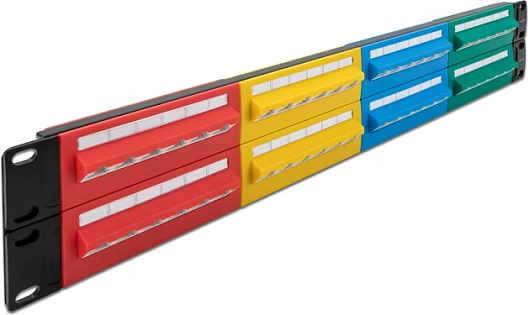 Patch panel rrjeti DeLOCK 19″, 48 porta Cat.5e, 2U, RJ-45/LSA, me etiketa, multingjyra