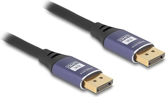 Kabllo DisplayPort DeLOCK 1 m, 8K 60Hz, DP 1.4, metal, zezë/lila