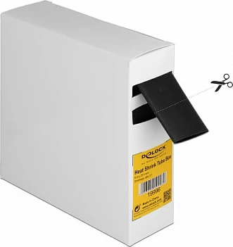 Tub termo-tkurrës DeLOCK, 5 m x 25.4 mm, raport tkurrje 3:1, me ngjitës, i zi