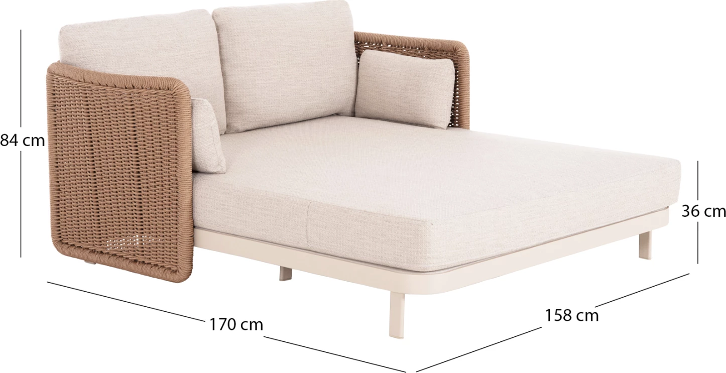 Daybed 2-vendësh DESTINY, alumin ngjyrë fildishi, ratan bezhë, 202x170x73.5cm