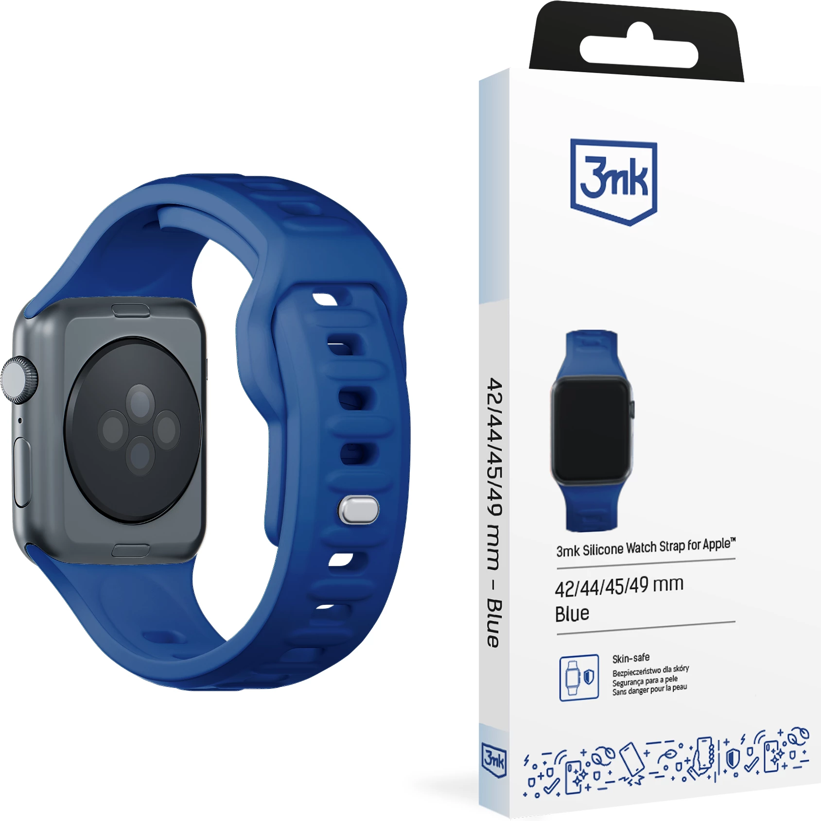 Rrip silikoni për Apple Watch 3mk, 42/44/45/49 mm, Blu