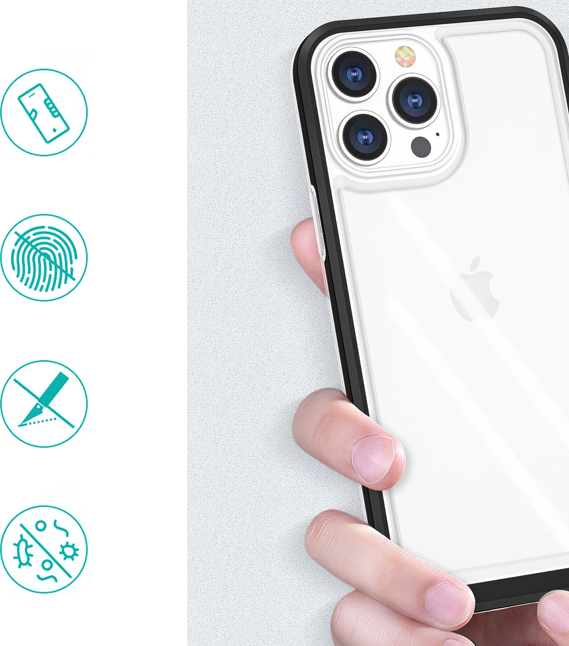 Mbështjellës Hurtel Clear 3in1 për iPhone 14 Pro, kornizë e zezë, transparent