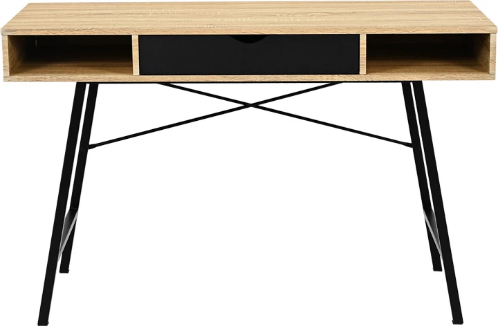 Tavolinë zyre Yamin, ngjyrë lisi-me këmbë metalike të zeza, 120x48x76cm