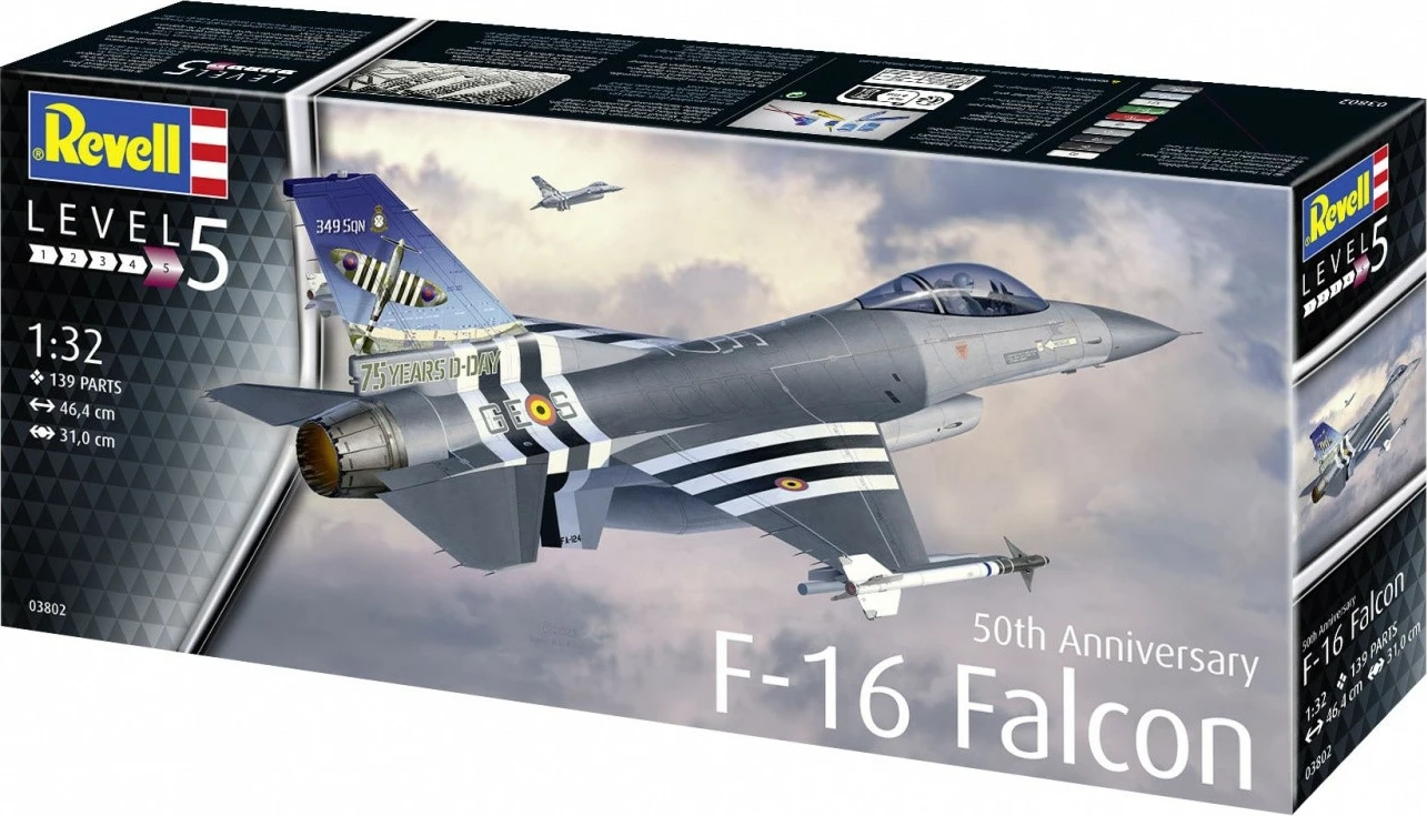 Model plastik aeroplani Revell F-16 Falcon 1:32, 150 pjesë, Edicioni 50 vjetori