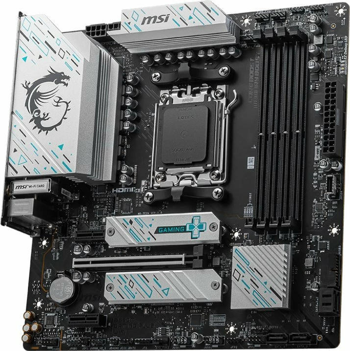 Pllakë amë MSI B650M GAMING PLUS WIFI, Micro ATX, DDR5, Wi‑Fi 6E, Bluetooth 5.2, LAN 2.5GbE, e zezë/argjendtë, set me antenë WiFi
