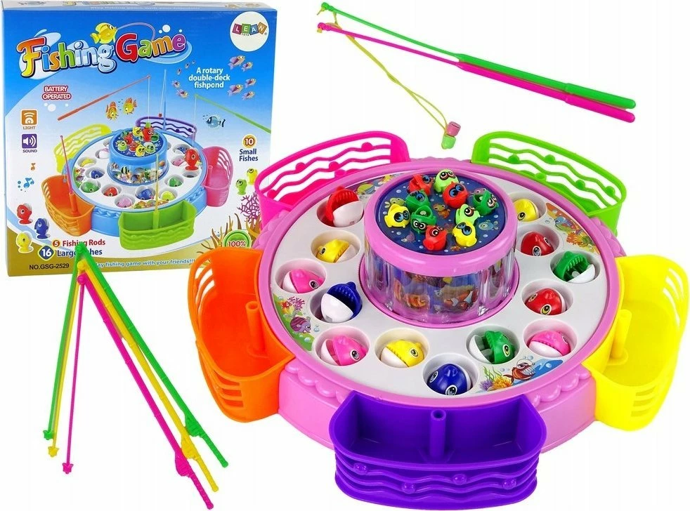Lojë aftësie peshkim magnetik LEAN Toys 15772, me drita e tinguj, për 5 lojtarë, rozë