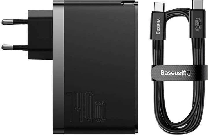 Karikues Baseus GaN5 Pro 2xUSB-C, USB-A 140W, kabllo USB-C, zi